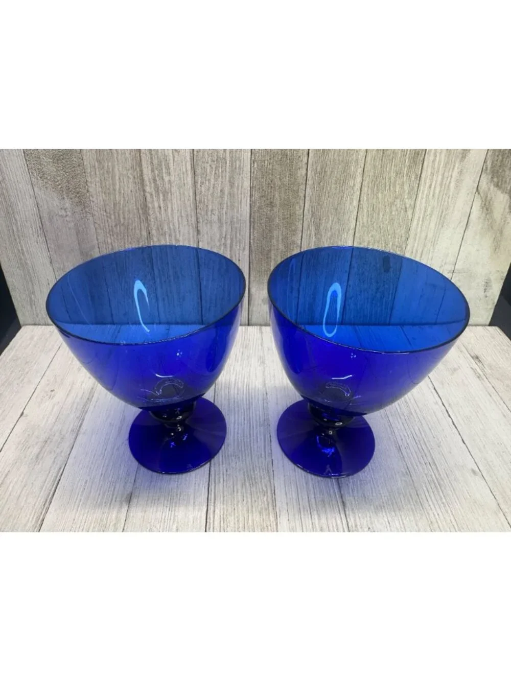 Vtg Bristol Style Cobalt Blue Wine Goblets Glasses Stemmed 5 1/4